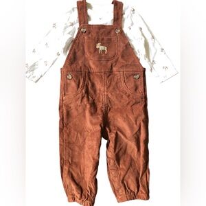 Carters Just One You 2pc Brown Moose Corduroy Overalls & Long Sleeve Top Sz 9 mo